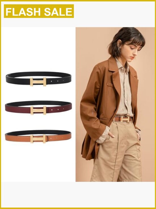 Elegant Fashion Belt with Gold Buckle, Soft Leather, Adjustable Fit main image 4